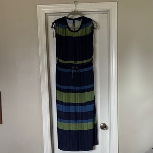 Current Air Los Angeles Sleeveless Navy Maxi Dress with Blue & Olive Stripes